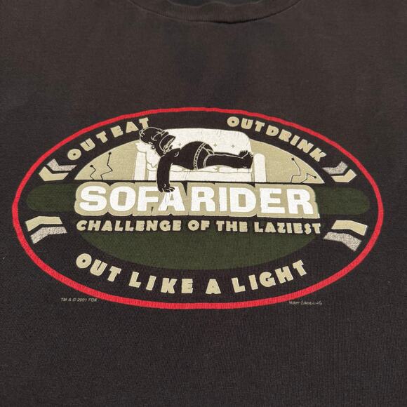 Vintage Simpsons Survivor Parody Sofa Rider T-Shirt 2001 Homer FOX TV Show L - Picture 3 of 8